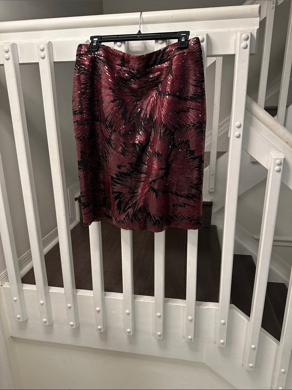 Nanette Lepore Burgundy and Black Sequin Pencil Skirt